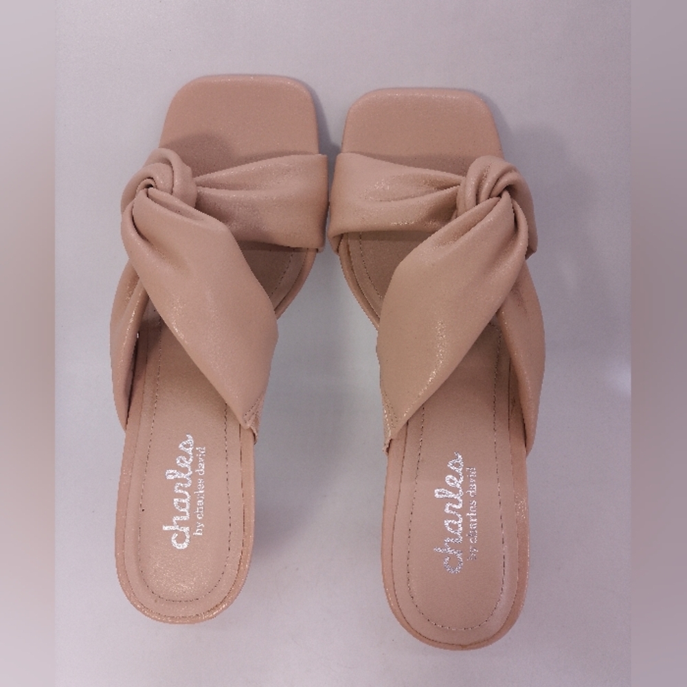 Charles by Charles David Women's Tan Knotted Twist Slide Sandals Square Heels
